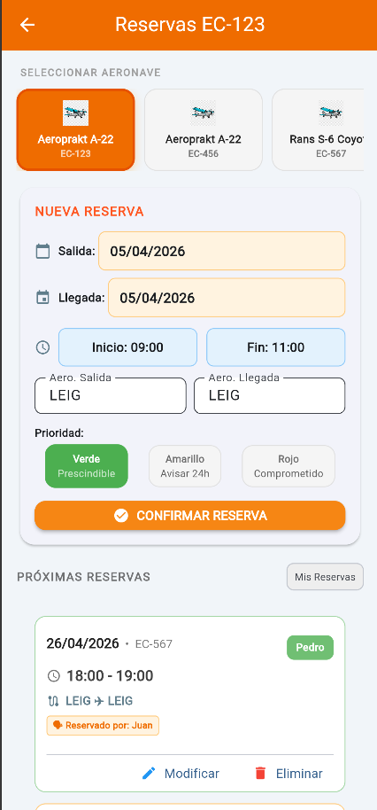 Calendario de Reservas Mi Hangar